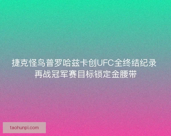 捷克怪鸟普罗哈兹卡创UFC全终结纪录 再战冠军赛目标锁定金腰带