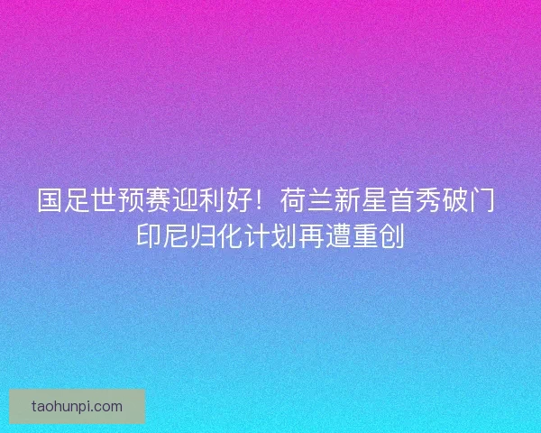 国足世预赛迎利好！荷兰新星首秀破门 印尼归化计划再遭重创