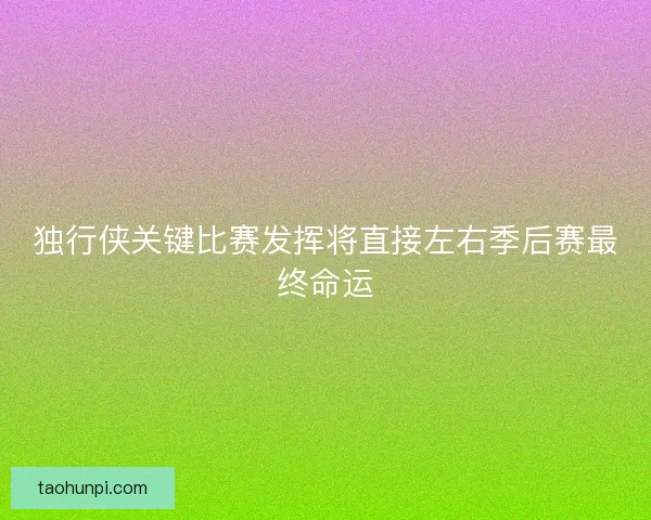 独行侠关键比赛发挥将直接左右季后赛最终命运 独行侠关键比赛发挥将直接左右季后赛最终命运